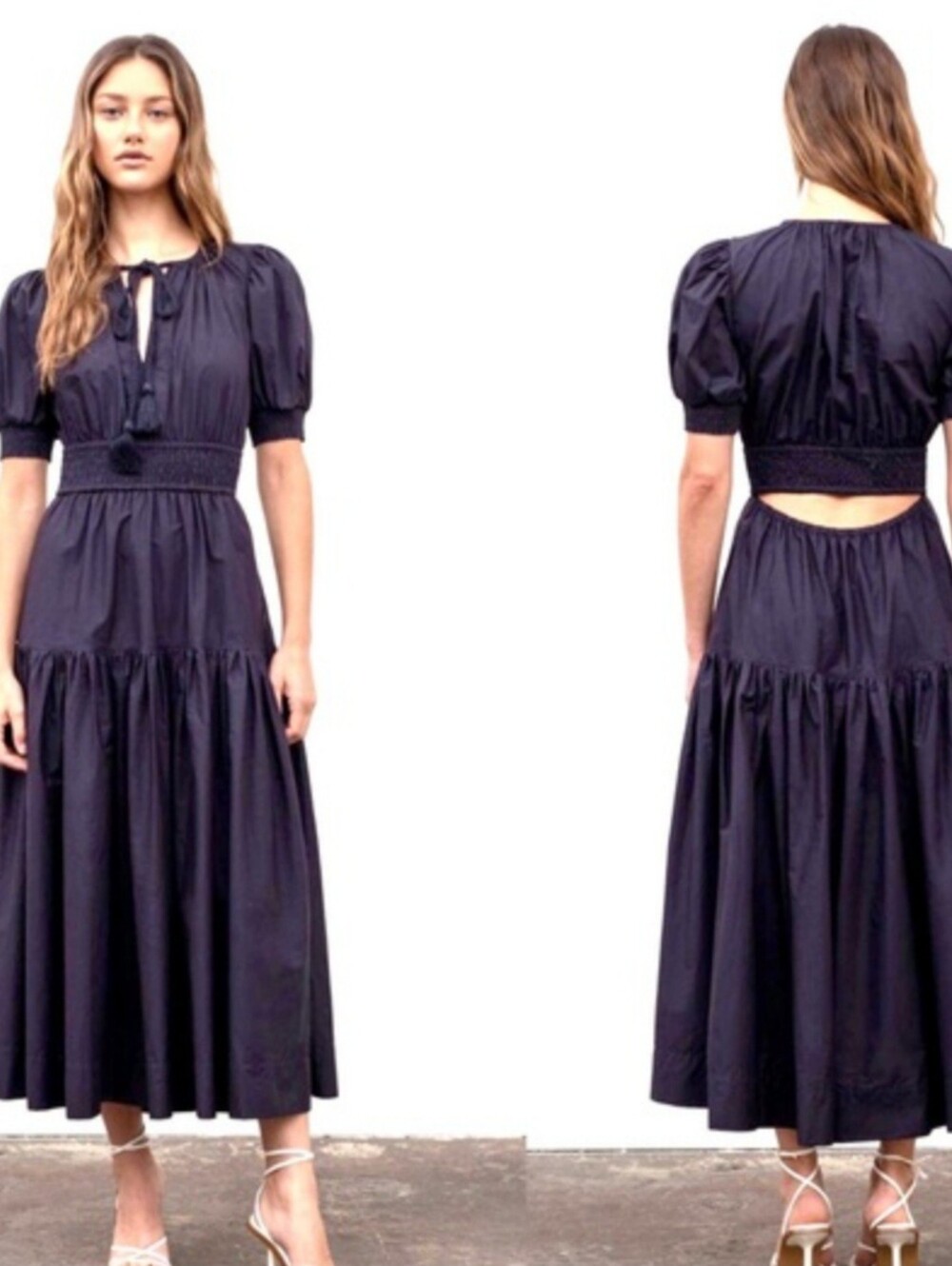 Moon River Navy Midi Dress